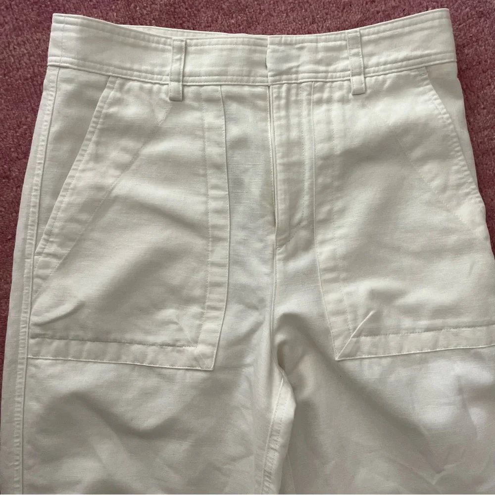 EUC Banana Republic Mya Cotton-Linen Cargo Iced Vanilla Ivory High Rise Pants 4